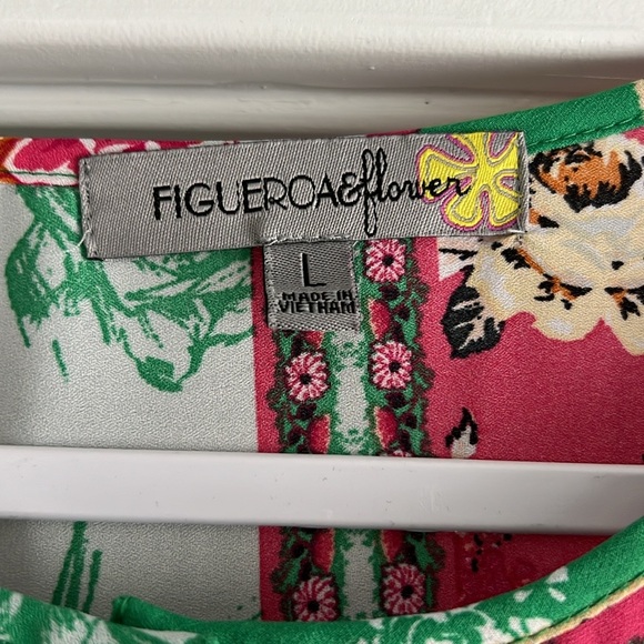 Anthropologie Figueroa & Flower Boho Tunic Pink Green White 3/4 flare Sleeves - Picture 3 of 8